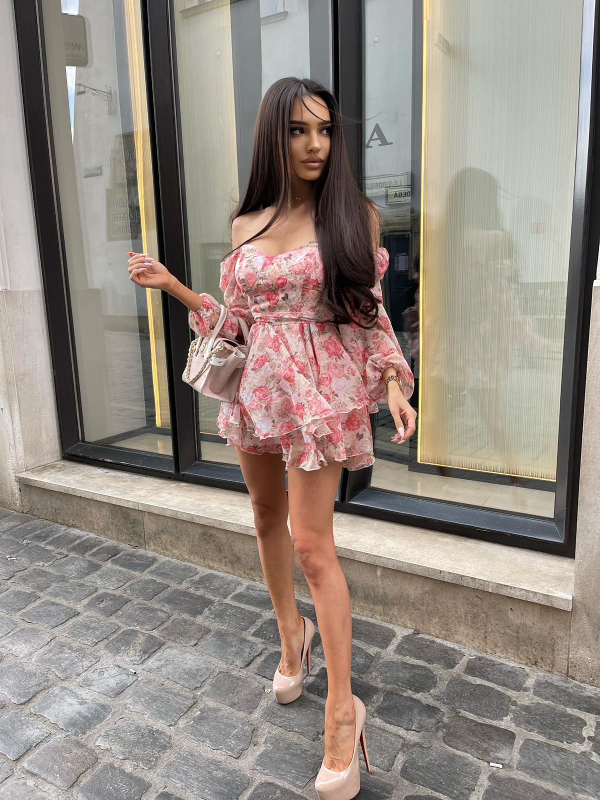 Aurora - Sukienka letnia w kwiaty szyfonowa falbanki