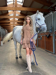 DIANA - CARMEL KNITTED DRESS WITH FRILLS