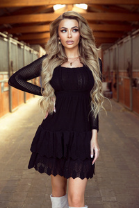 MEGHAN - BLACK KNITTED DRESS WITH FRILLS 